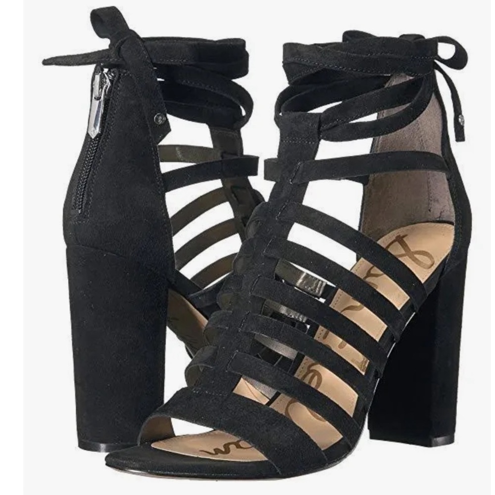 SAM EDELMAN Leather Yarina Ankle Tie Caged Heeled Sandals 8